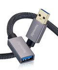 USB 3.0 Extension Cable 1 Foot Long Type A Male To Female Extender For Fast 5Gbps Data Transfer Awesome For PlayStation And Oculus VR USB Flash Drives Card Readers External Hard Drives Keyboards Printers, braided black cable