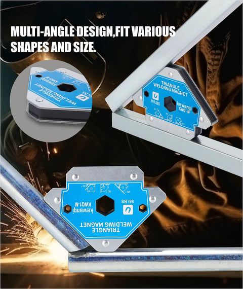 110 Lbs Magnetic Welding Clamps in use with triangle design providing multi-angle support.