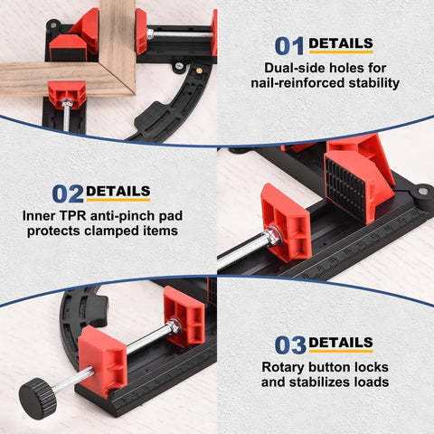 Right Angle Clamp For Woodworking 30 To 90 Degree Adjustable Corner Clamp ABS Plastic Vise Fixture details close-up