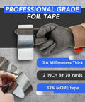 Front view of TapePlus silver aluminum foil HVAC duct tape roll, 2 in x 70 yd, for sealing metal ductwork