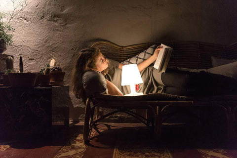 Person reading with Petit Rechargeable LED Lamp 2 Pack With Stepless Dimming Dope Portable Indoor Outdoor Light beside them