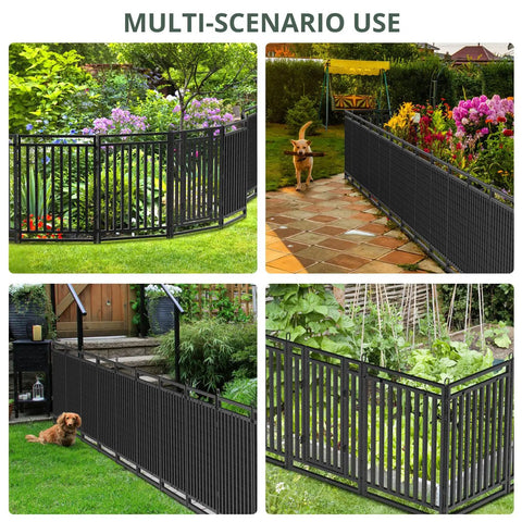 Rustproof Metal Garden Fence Kit 36ft Long 40in High with 14 Panels and 2 Gates in Black Silver finish for multi-scenario use.