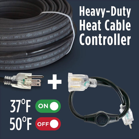 Outdoor 120V Heat Cable Controller Thermostat Weatherproof, Energy Saving Auto On At 37F Off At 50F with connectors and cable