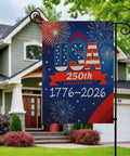 250th Anniversary USA Garden Flag Outdoor Double Sided Fireworks Design 1776 2026 All American Patriotic Yard Decor on display