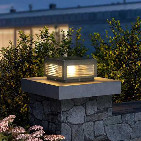Solar Post Lights 9.84 Inch Pillar Lamps IP54 Waterproof Modern Column Lighting Dusk To Dawn 3000K LED Square Lanterns for garden