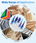 Image showcasing Premium CNC Wood Carving Router Bit Set With One Quarterly Inch Shank And Fifteen Through Ninety Degree Angles for various materials.
