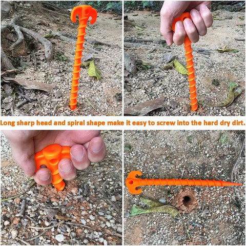 Heavy Duty 10 Inch Screw Style Tent Stakes 8 Pack For Beach Canopies And Gazebos Orange Ground Anchors Durable ABS for tents