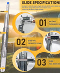 Slide specifications with measurements for heavy duty drawer slides, 2.5mm thickness, 19.3mm slide rail, 76mm width, full extension