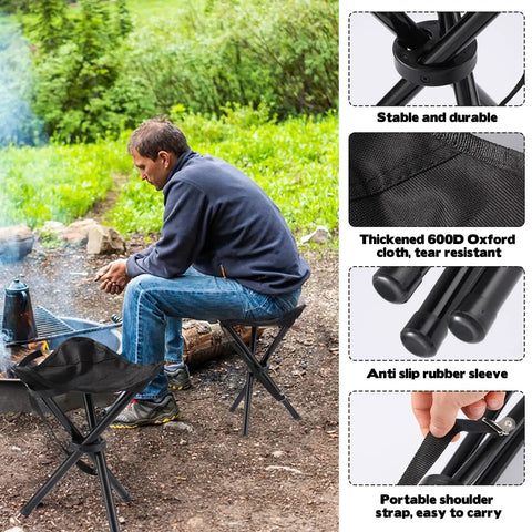 Lightweight Travel Folding Tripod Camping Stool Portable Chair 14.6 Inch Seat Holds Up To 210 Lbs in outdoor setting