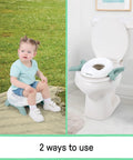 Road Warrior 2 In 1 Portable Baby And Toddler Travel Potty Seat With Secure Snap Ring Lightweight Foldable Design Includes Carry Bag and Quick Liners in use as floor seat and toilet adapter.