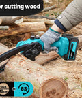Person using Cordless 8 Inch Mini Chainsaw With Dual 4000mAh Batteries for cutting wood outdoors