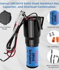 3 In 1 Hard Start Kit For Refrigerators And Freezers With Overload, Start Relay, And Compressor Capacitor 115VAC, shown with wiring and connectors