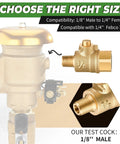 Two Pack 1/8 Inch Male To 1/4 Inch Female Test Cock Kit With Brass Body and PTFE Sealant Tape for Sprinkler Backflow Preventer