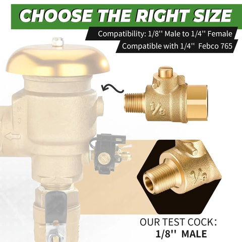 Two Pack 1/8 Inch Male To 1/4 Inch Female Test Cock Kit With Brass Body and PTFE Sealant Tape for Sprinkler Backflow Preventer