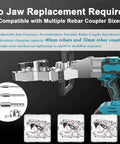 REWECI Cordless Rebar Threader Machine With 800W Brushless Motor and Lithium Battery, showing adjustable jaws for rebar couplers