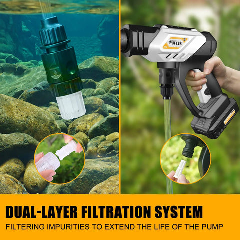 Cordless Pressure Washer 320 PSI Up To 435 PSI 0.67 GPM Ultra Lightweight Power Cleaner dual-layer filtration demonstration