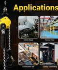 Heavy Duty Manual Lever Chain Hoist Come Along One Quarter Ton Capacity Portable Five Foot Lift G80 Zinc Load Chain With Rugged Alloy Steel Hook Hand Winch For DIY Garage And Light Industrial Lifting with application uses shown