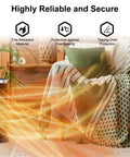 Indoor Space Heater With Remote, 24-Inch Oscillating Tower, 1500W Quiet PTC Ceramic Heater With Thermostat near sofa