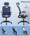 Ergonomic Mesh Office Chair With Adjustable Headrest 90 To 120 Degree Tilt Lock Flip Up Armrests Lumbar Support Blue dimensions.
