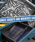Magnetic Socket And Wrench Organizer Tray Set With Nine Piece That Sticks Like Crazy Three Color Socket Tray neatly arranging tools.