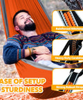 Man relaxing in Ultra Light Travel Camping Hammock With 300kg Load Capacity 275x140 Cm Parachute Nylon with carabiners and straps