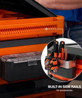 Built-in side rails on MODbox Tray Work Top Grab And Go Portable Work Surface for accessories integration detail view.