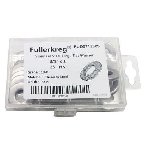FullerKreg stainless steel flat washer set, 3/8 by 1 inch, 25 pcs, 304 stainless