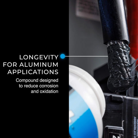 Noalox Heavy-Duty Pro-Grade Anti-Oxidant Compound for aluminum connections, showing zinc particle formula reducing oxidation