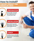 High Grade Chrome Fire Sprinkler Head With Horizontal Upright Spray And Polished Escutcheon Cover Half Inch NPT Connection installation guide.