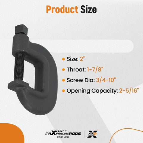 Heavy Duty C Clamp 2-5/16 Inch Opening, 1-7/8 Inch Throat, 3/4-10 Inch Screw, Clamping Force Up To 12,500 Pounds, Machined Hardened Steel With Black Oxide Finish, Perfect For Auto Repair, Metalworking, And Workshop Projects product size view