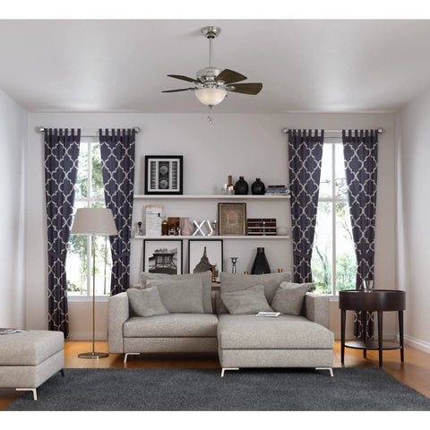 Living room with 34 Inch Indoor Ceiling Fan With LED Light And Pull Chain, Standard Mount, 5 Blades, in Brushed Nickel Finish