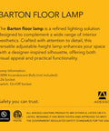 Product description for Barton Floor Lamp highlighting design and UL certification details.