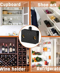 Badass Cabinet Door Switches For Closet Light With Auto Magnetic Trigger 8 Pack Easy Peasy Mounting Kit shown in cupboard and shoe organizer.