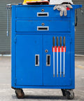 Magnetic Pry Bar Holder With Four Slots And Mounting Holes Low Profile Non Marring TPEE Design on blue tool cart