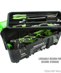 Open 19 Inch Tool Box With Removable Tray And Beefy Handle, Large Plastic Tool Box With Multiple Compartments, holding pliers and tools