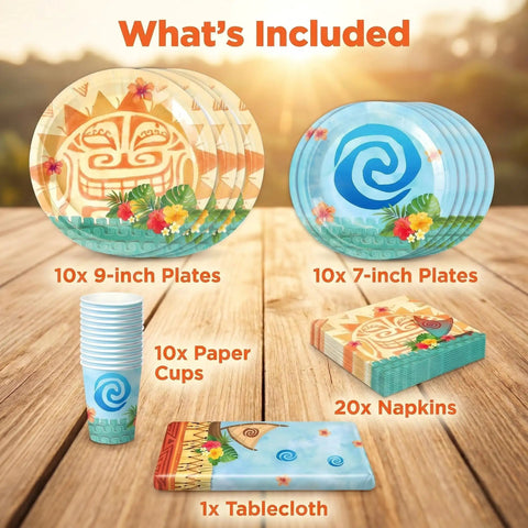 Tropical Island Party Supplies Set For 10 Guests With Polynesian Style Disposable Tableware Including Plates Cups Napkins And Tablecloth