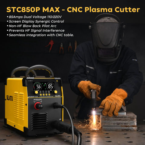 85 Amp CNC Plasma Cutter With Non HF Blowback Pilot Arc, Dual Voltage 110V And 220V, operator cutting metal