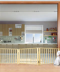 Expandable Wood Dog Gate, Freestanding 3-Panel Barrier That Expands From 24 To 68 Inches Wide And 17 Inches High, Collapsible, no assembly.