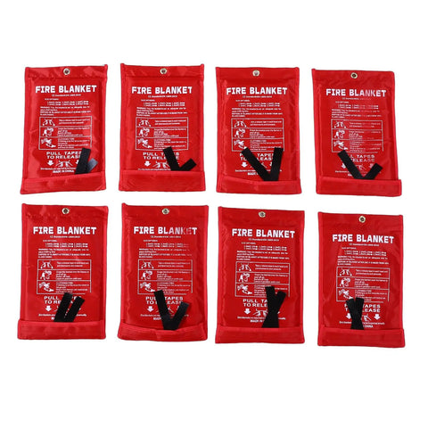 8 Pack Fire Blankets 1m x 1m Fiberglass For Home Kitchen And Camping Emergency Fire Blankets With Storage Bags displayed
