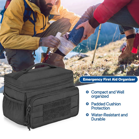 Damero small black medicine storage bag, empty emergency trauma kit organizer for hiking and home