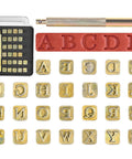 Leather Stamping Kit With 26 Capital Letter Stamps And 1 Stamping Handle For Leather Craft Industrial Grade Alloy Steel Tools Set 6mm Stamps Pro Grade For Personalizing Wallets Belts And More, showing metal stamps and handle on a white background.