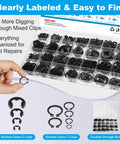 Industrial Grade Black Carbon Steel C Clips And E Clips Kit With 840 Pieces External Retaining Snap Rings For Automotive, Machinery, And Home Repairs Built Tough For Heavy Duty Vibration, Heat, And Corrosion Resistance, organized storage box