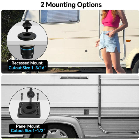 Image showing two mounting options for Waterproof Pass Through RJ45 Wall Socket For Starlink Gen3 on RV exterior.