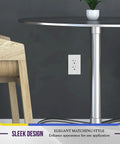 Screwless Duplex Wall Plates 1 Gang Receptacle Covers White Glossy Finish Durable Polycarbonate Thermoplastic Unbreakable Child Safe UL Listed 4.68 By 2.93 Inches Pack Of 5 in a modern room setting with a table and chair.