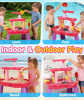 Children playing with 3 Tier Water And Sand Table With Pump For Toddlers To Kids Ages 1 To 8 Outdoor Backyard Splash Play Set in various settings.