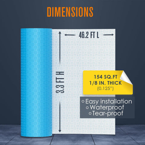 Solid Uncoupling Membrane Roll For Tile Underlayment Spanning 150 Square Feet To Lock In Subfloor Stability and Prevent Cracks While Keeping Installation Quick And Easy For Weekend Warriors, 3.3 x 46.2 ft.