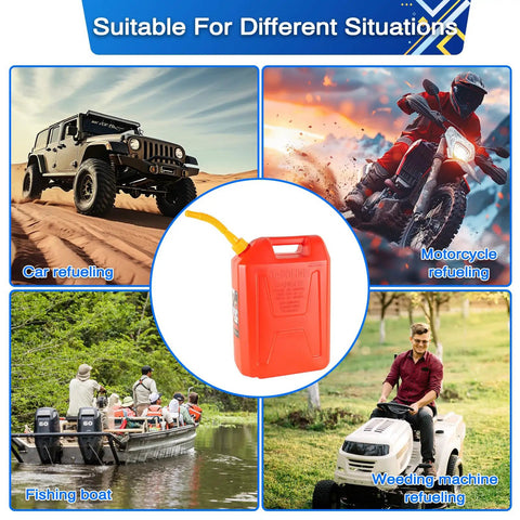 Flexible Gas Can Spout Replacement Kit for multiple scenarios including car, motorcycle, boat, and machine refueling
