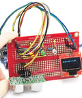 Red gold plated solderable breadboard proto board for Arduino and Raspberry Pi projects, with wires and components, pack of five GK1007.