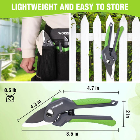 8.5 Inch Bypass Pruning Shear For Easy Yard Work, Heavy Duty Garden Scissors With Labor-Saving Gear, Sharp Dual Blades