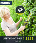 Person using 21V Cordless Hedge Trimmer And Grass Shears 2 In 1 Handheld Electric Bush Trimmer with 2x2.0Ah battery in garden